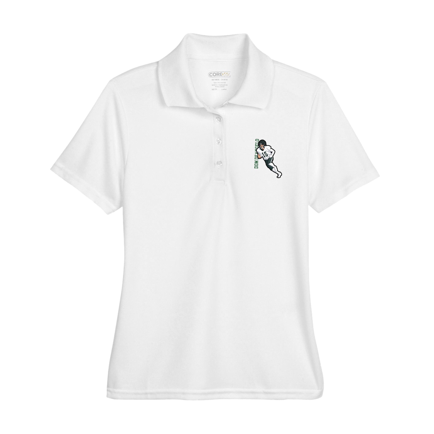 Womens Performance Polo — Name Vertical in White