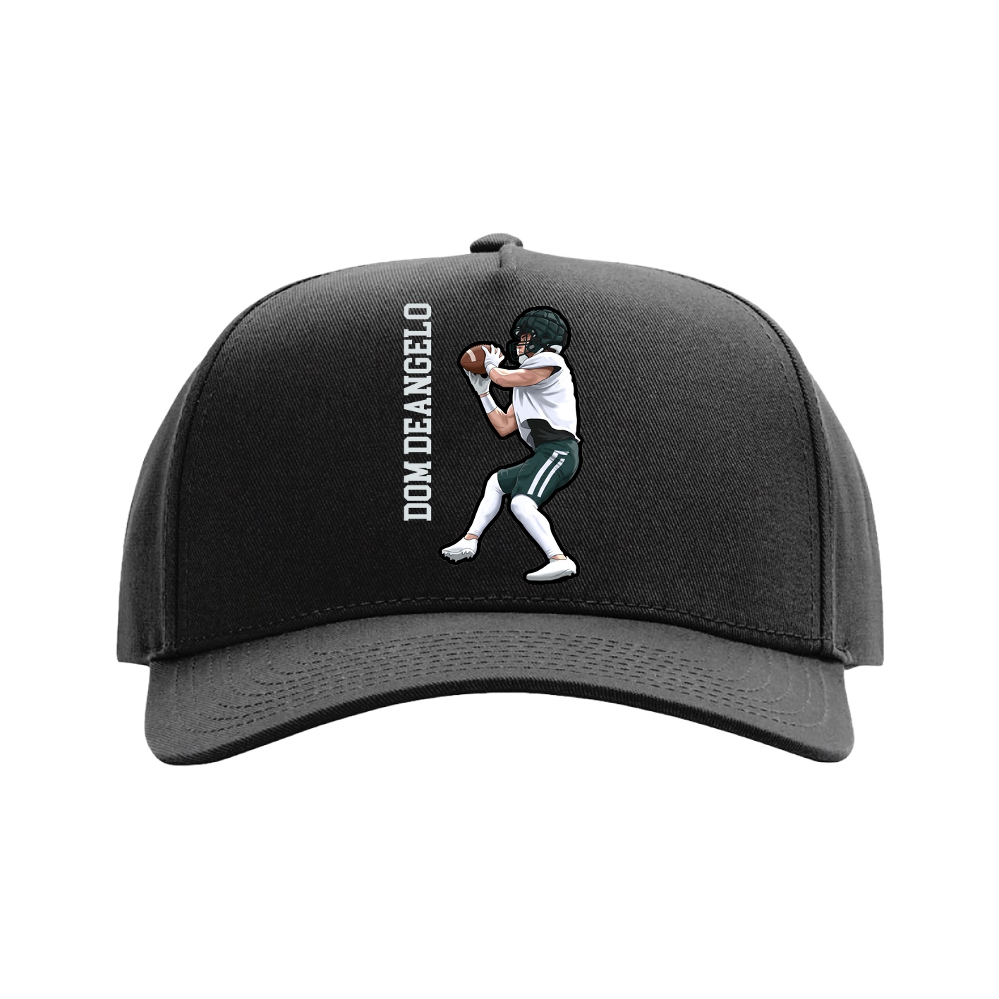 Full Fabric Five-Panel Champ Cap — Name Vertical in Black