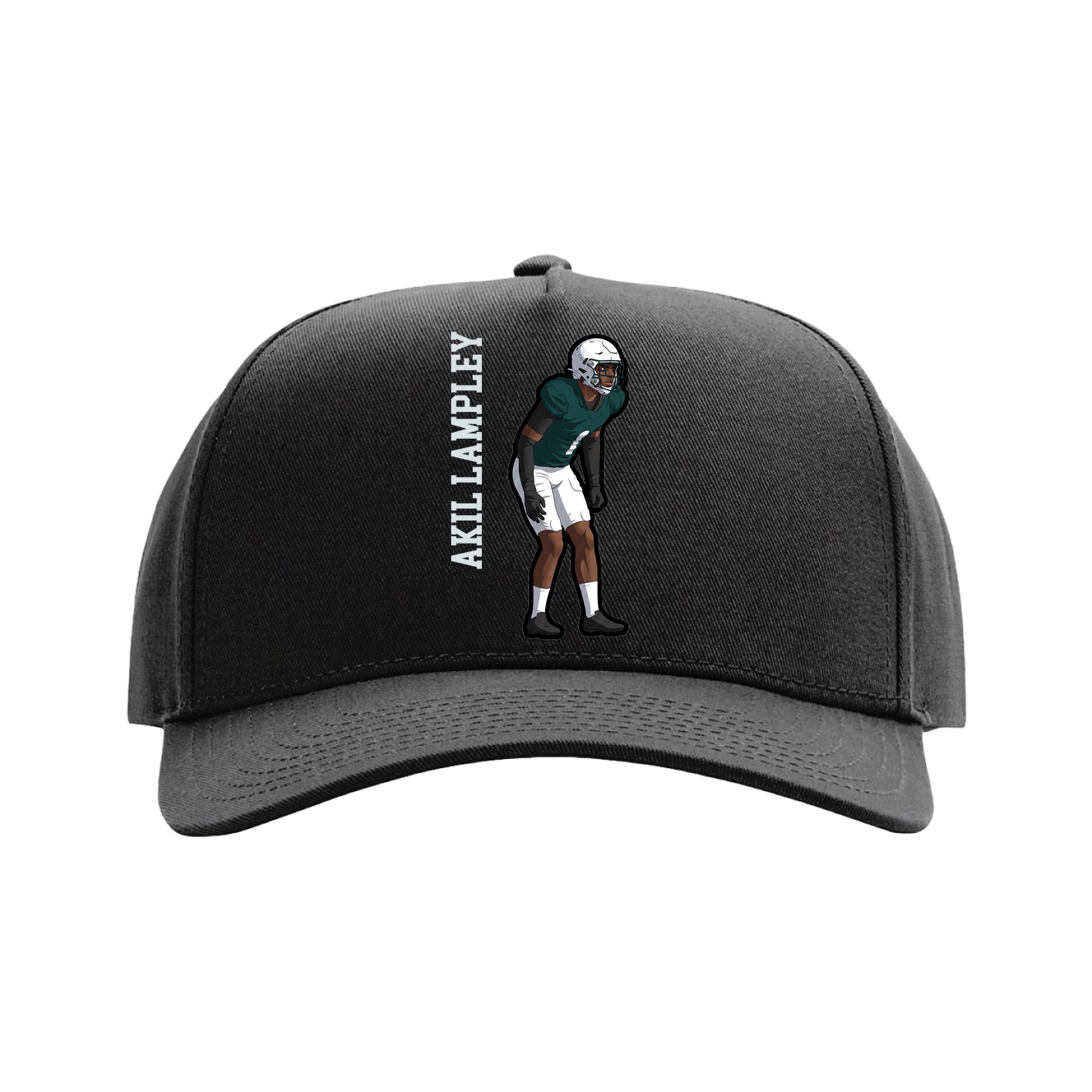 Full Fabric Five-Panel Champ Cap — Name Vertical in Black