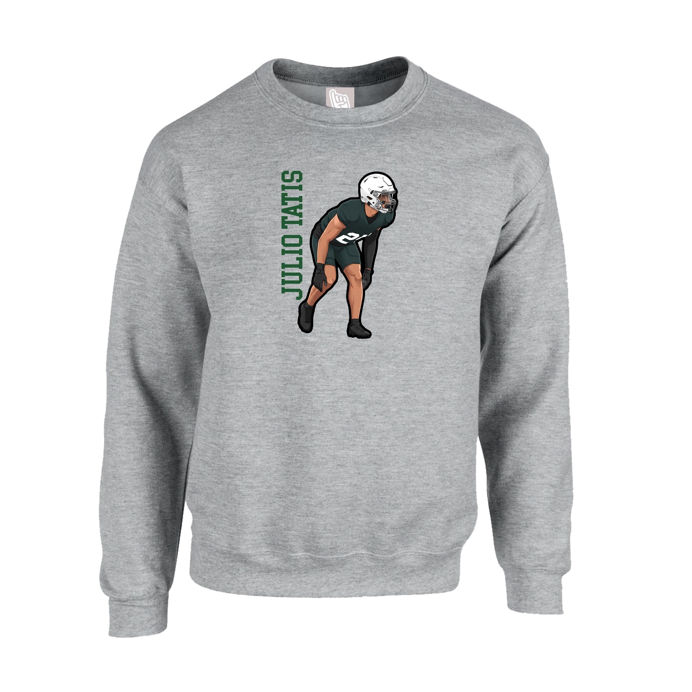 Fleece Crew — Name Vertical in Grey