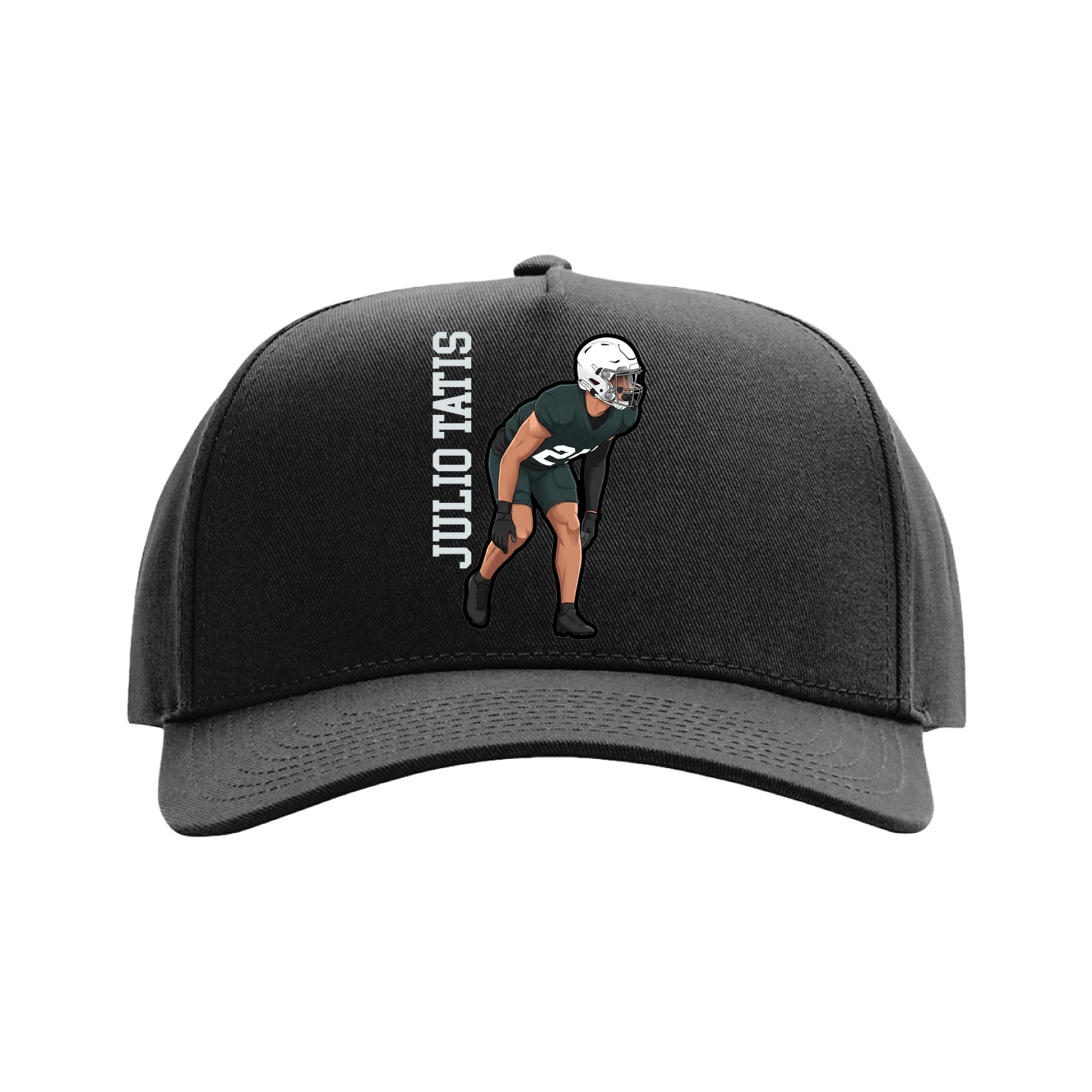Full Fabric Five-Panel Champ Cap — Name Vertical in Black