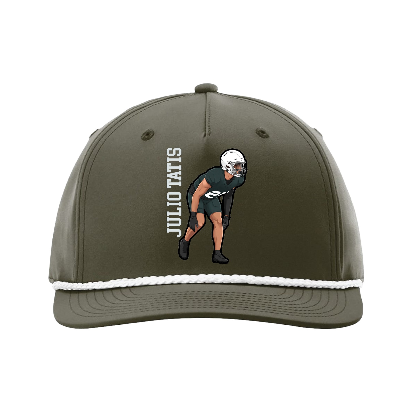 Five-Panel Classic Rope Cap — Name Vertical in Green