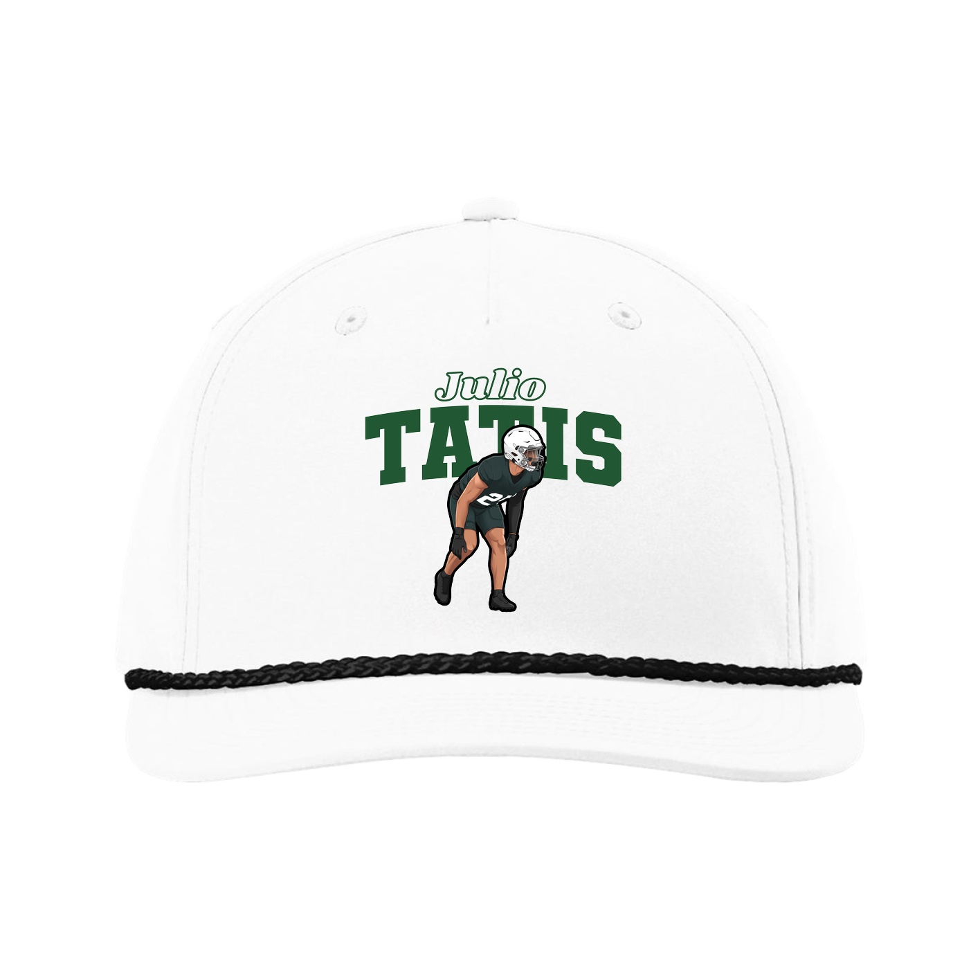 Five-Panel Classic Rope Cap — Name Arch in White