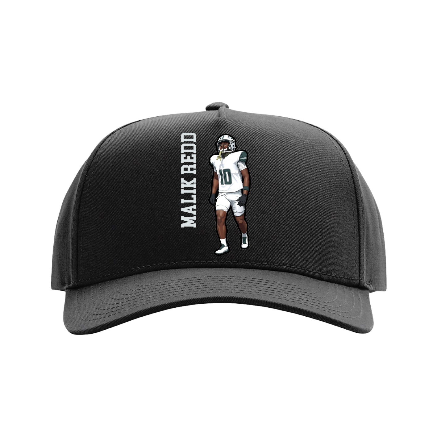 Full Fabric Five-Panel Champ Cap — Name Vertical in Black