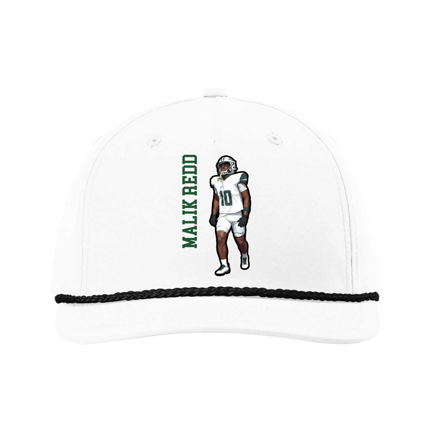 Five-Panel Classic Rope Cap — Name Vertical in White