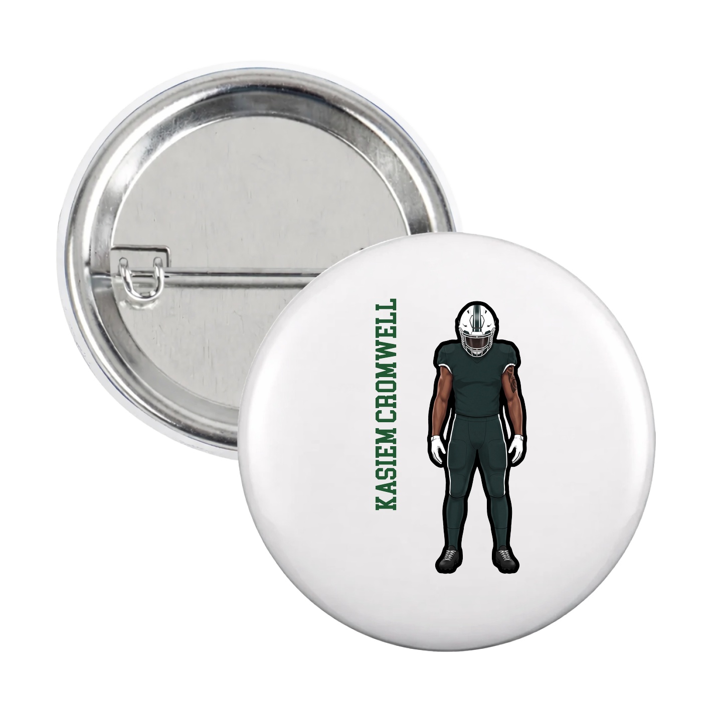 Game Day Button — Name Vertical in White