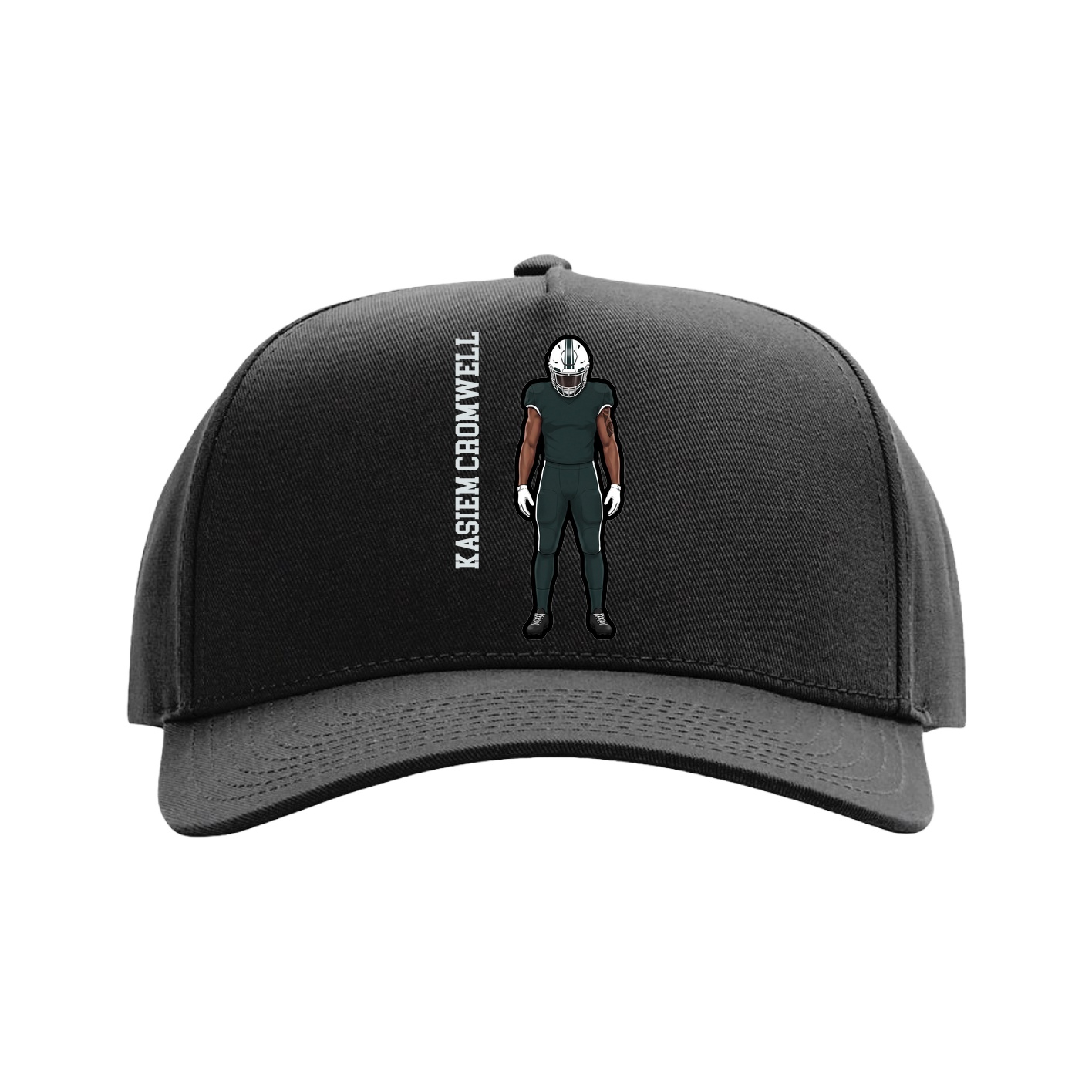 Full Fabric Five-Panel Champ Cap — Name Vertical in Black
