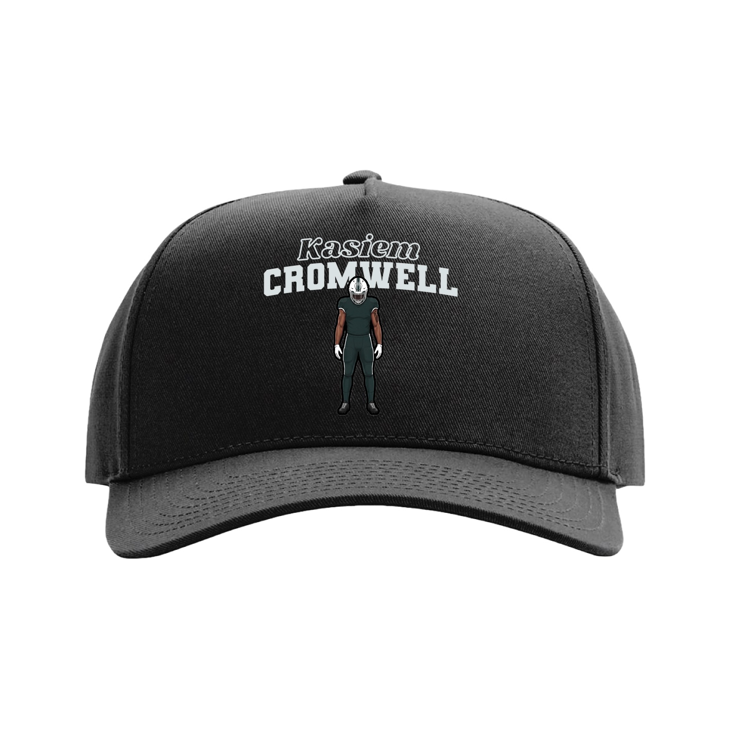 Full Fabric Five-Panel Champ Cap — Name Arch in Black