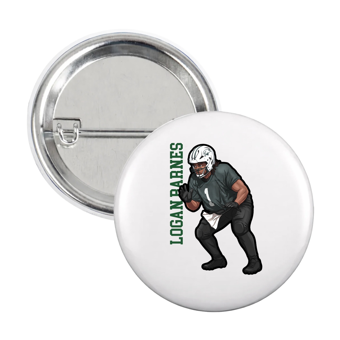 Game Day Button — Name Vertical in White