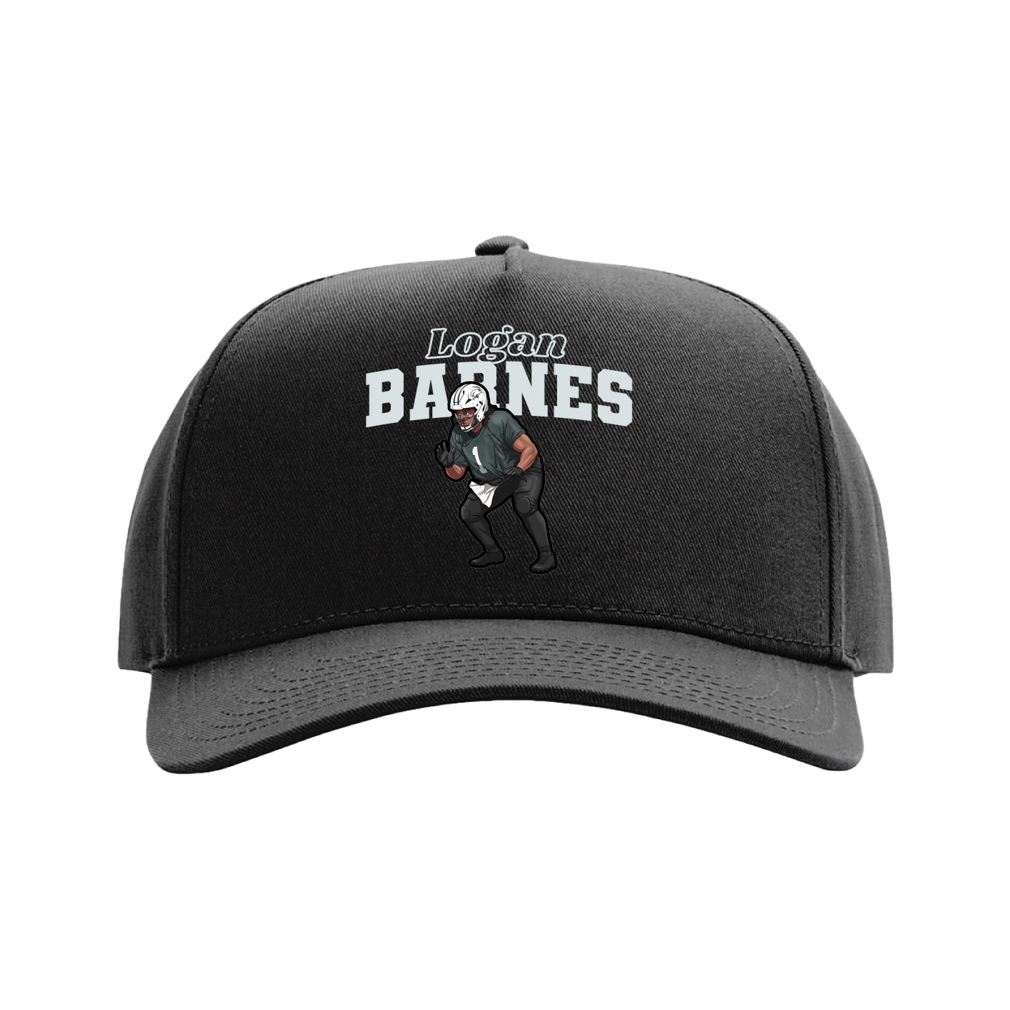Full Fabric Five-Panel Champ Cap — Name Arch in Black