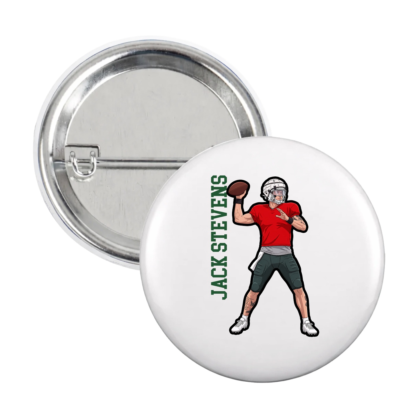 Game Day Button — Name Vertical in White