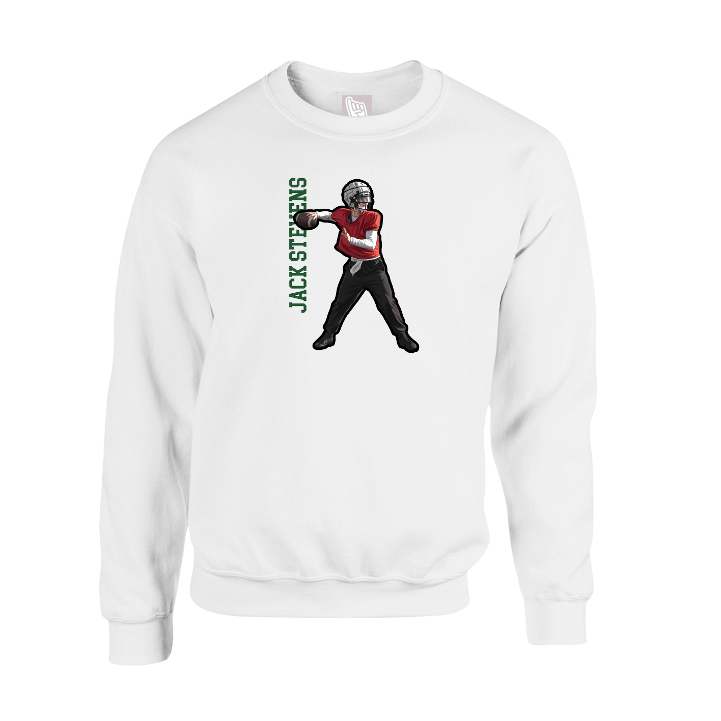 Fleece Crew — Name Vertical in White