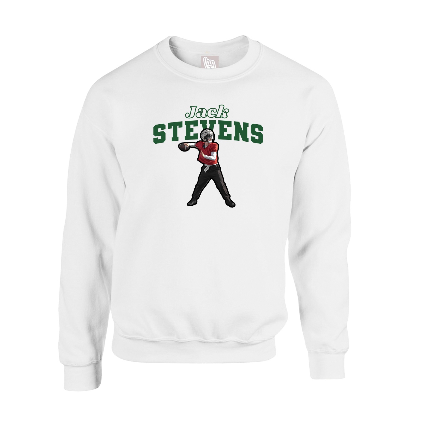 Fleece Crew — Name Arch in White