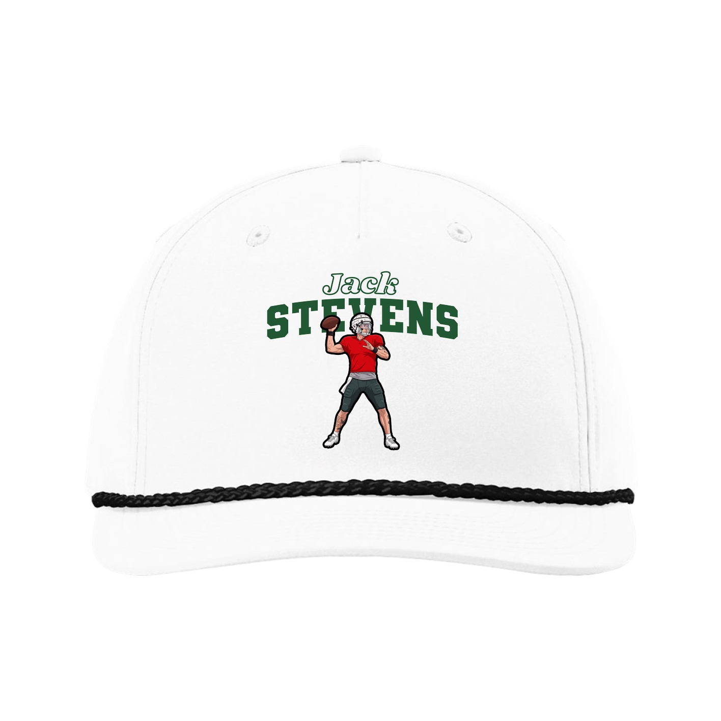 Five-Panel Classic Rope Cap — Name Arch in White
