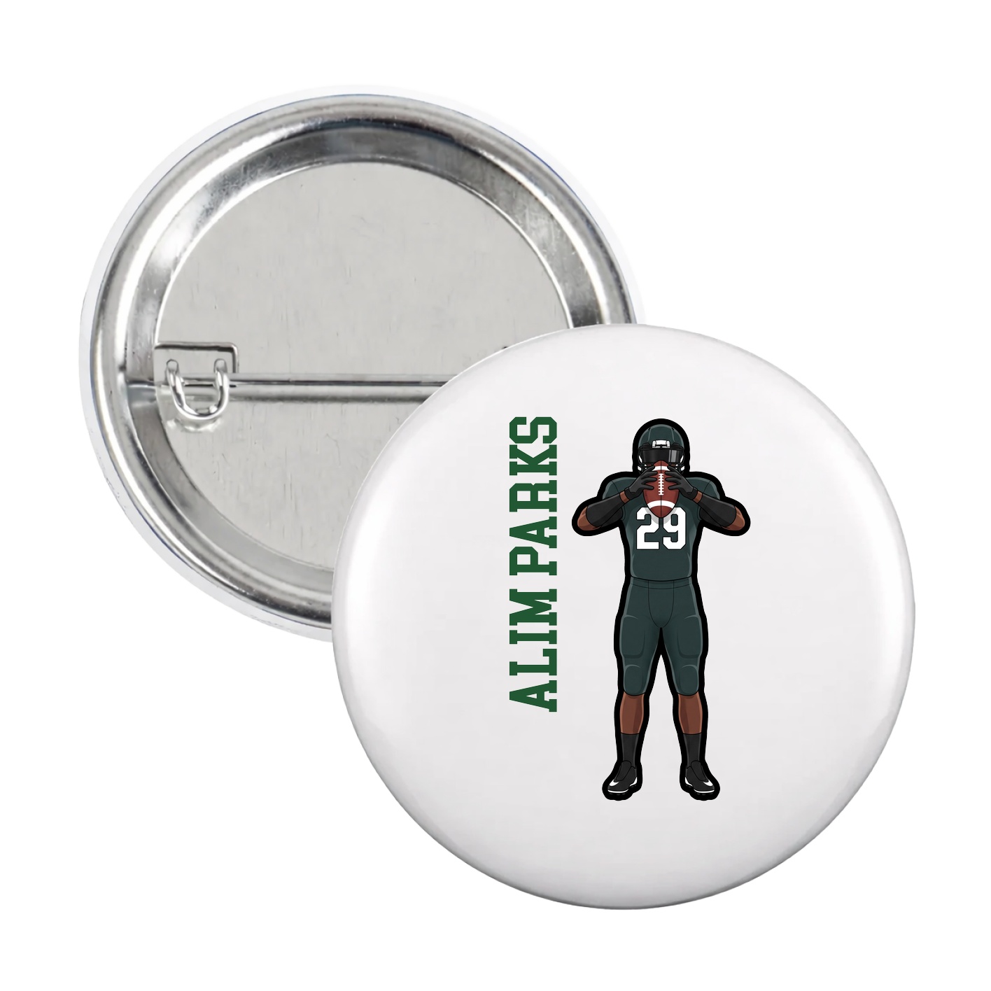 Game Day Button — Name Vertical in White