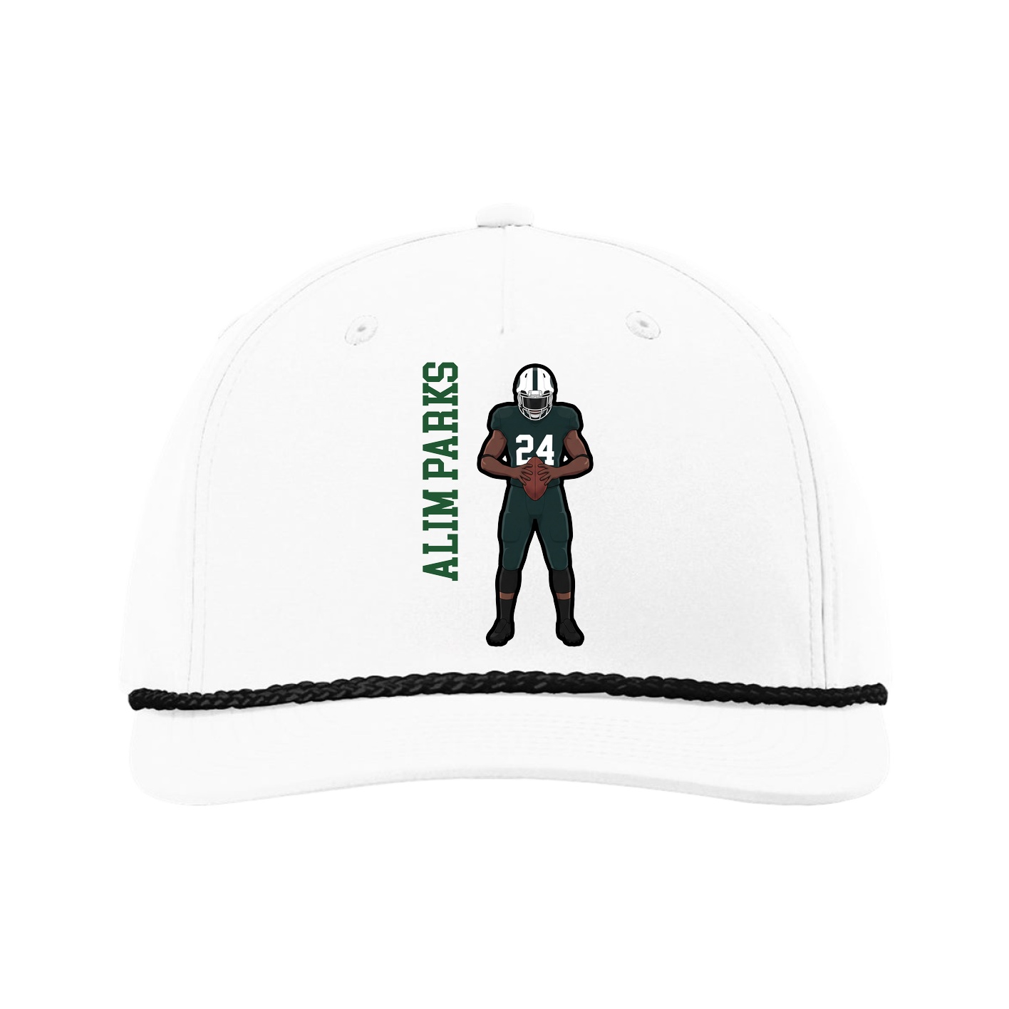 Five-Panel Classic Rope Cap — Name Vertical in White