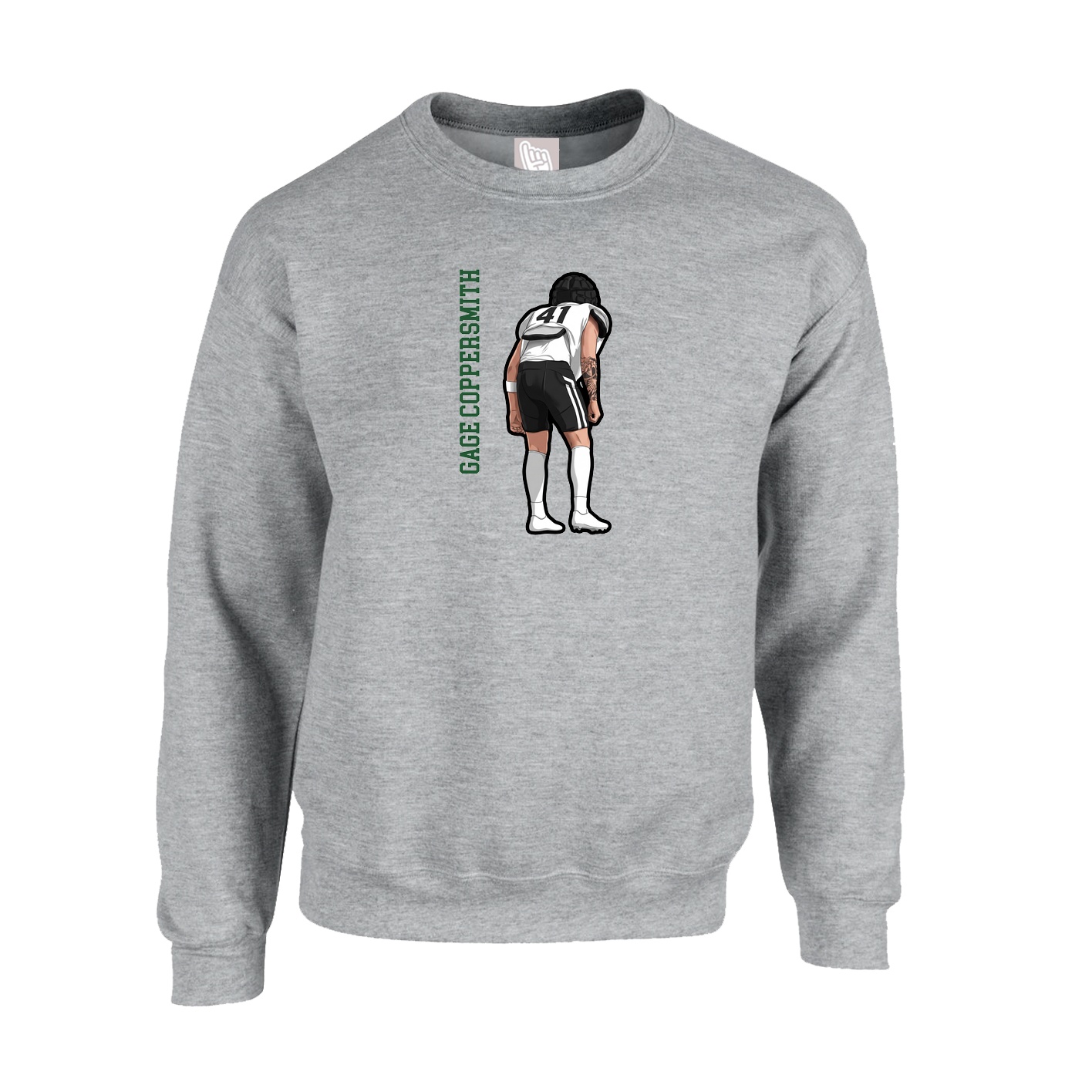 Fleece Crew — Name Vertical in Grey