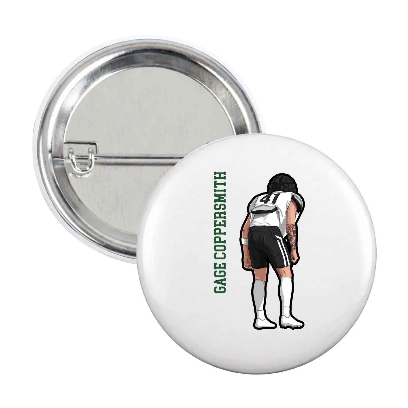 Game Day Button — Name Vertical in White