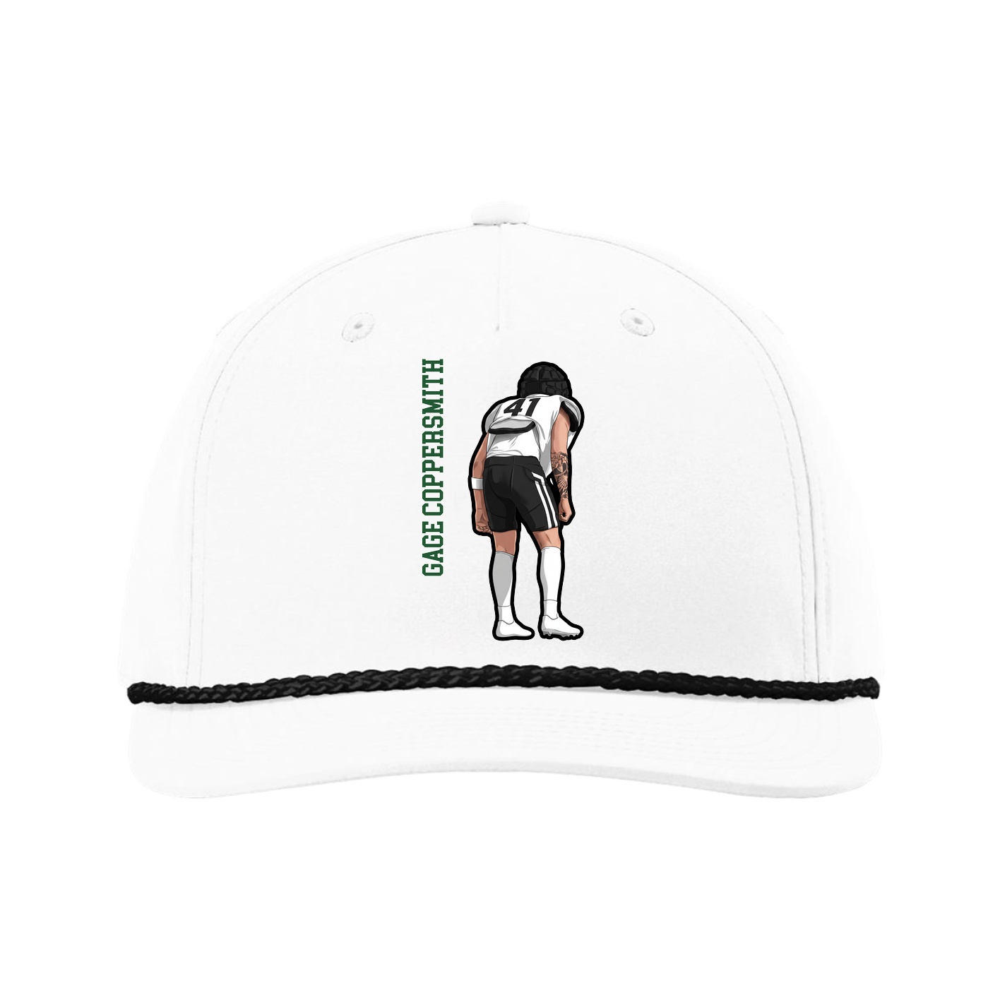Five-Panel Classic Rope Cap — Name Vertical in White