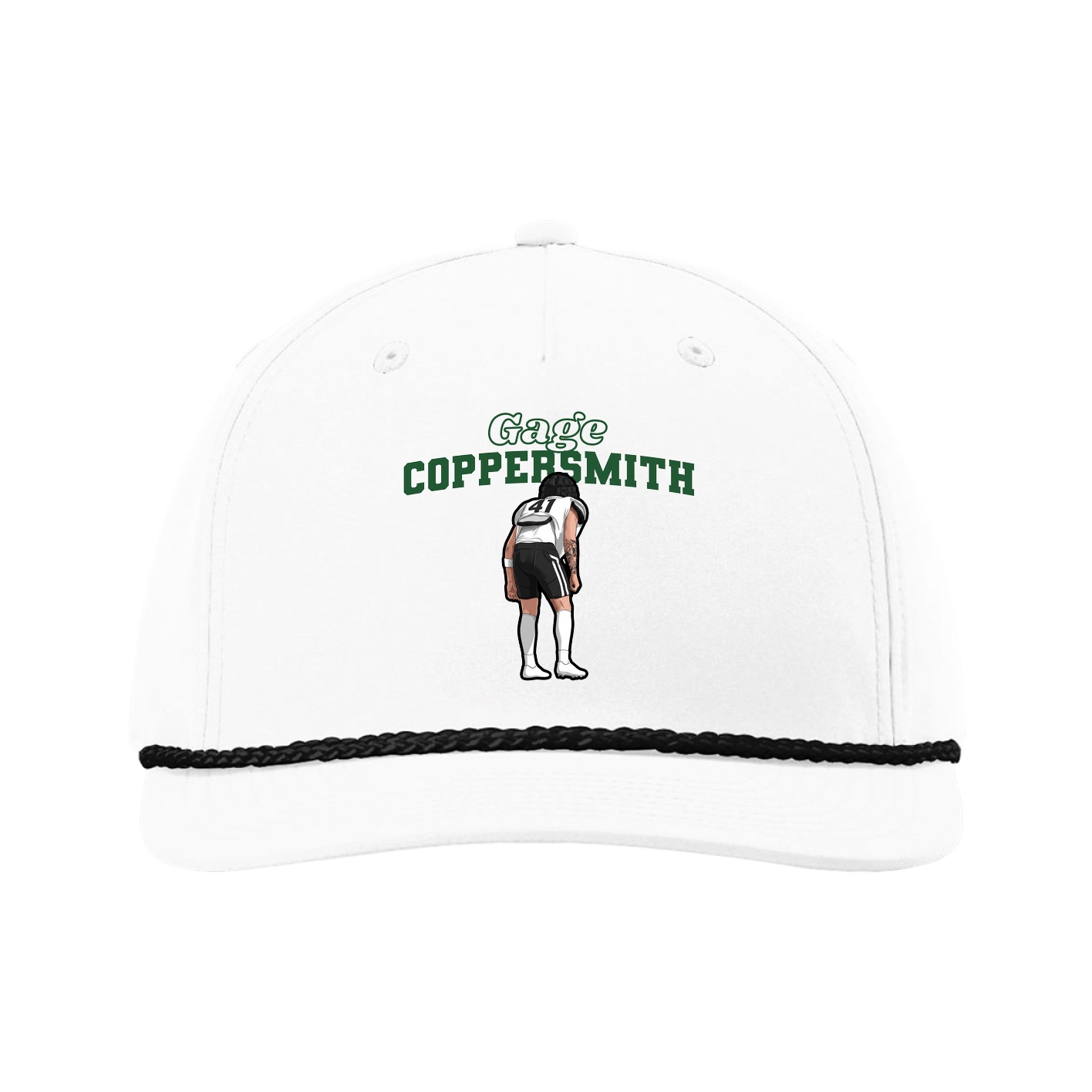 Five-Panel Classic Rope Cap — Name Arch in White