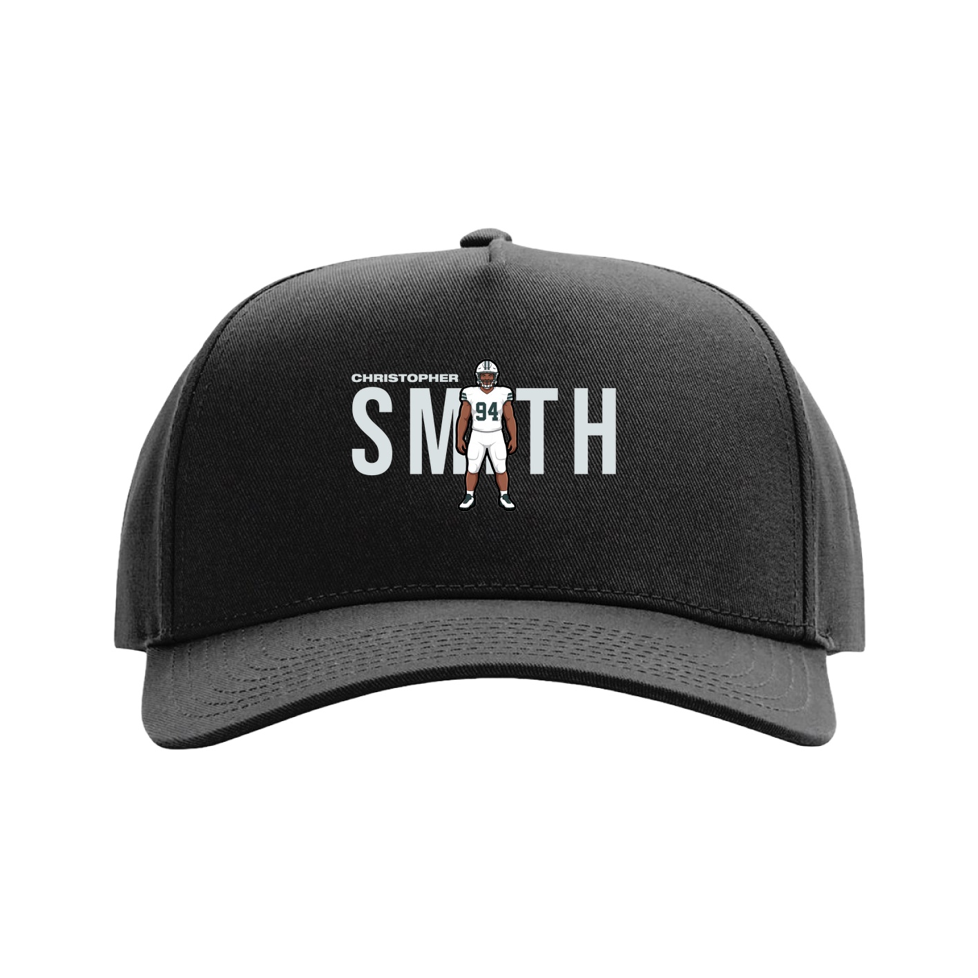 Full Fabric Five-Panel Champ Cap — Player Name in Black