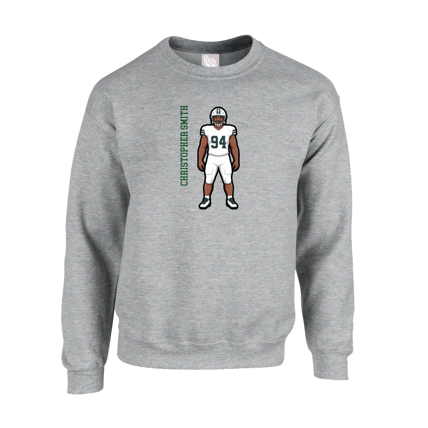 Fleece Crew — Name Vertical in Grey
