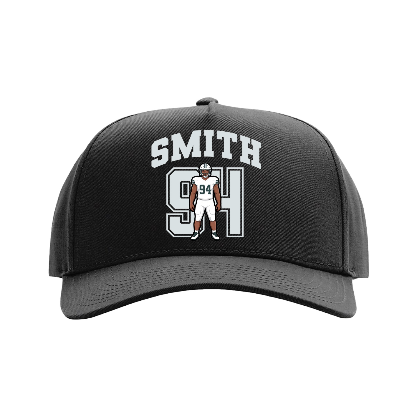 Full Fabric Five-Panel Champ Cap — Number in Black