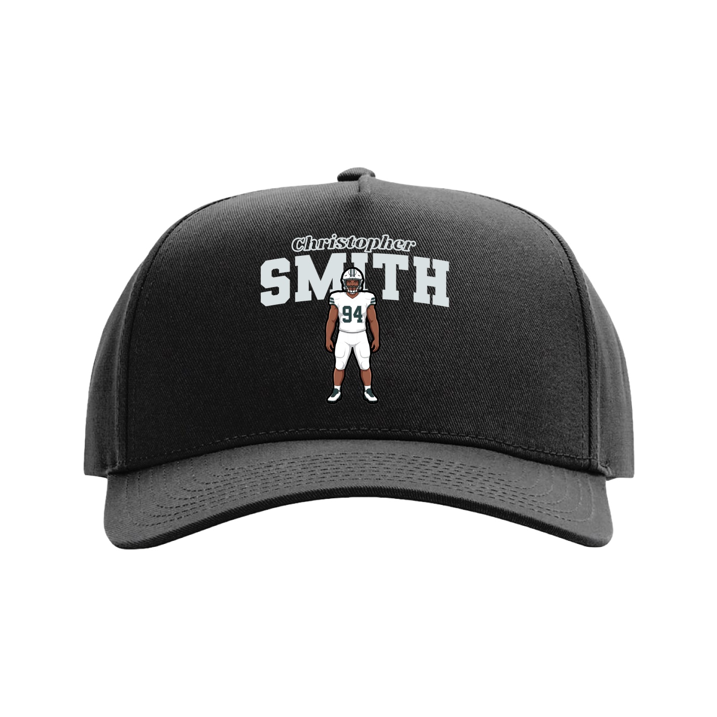 Full Fabric Five-Panel Champ Cap — Name Arch in Black