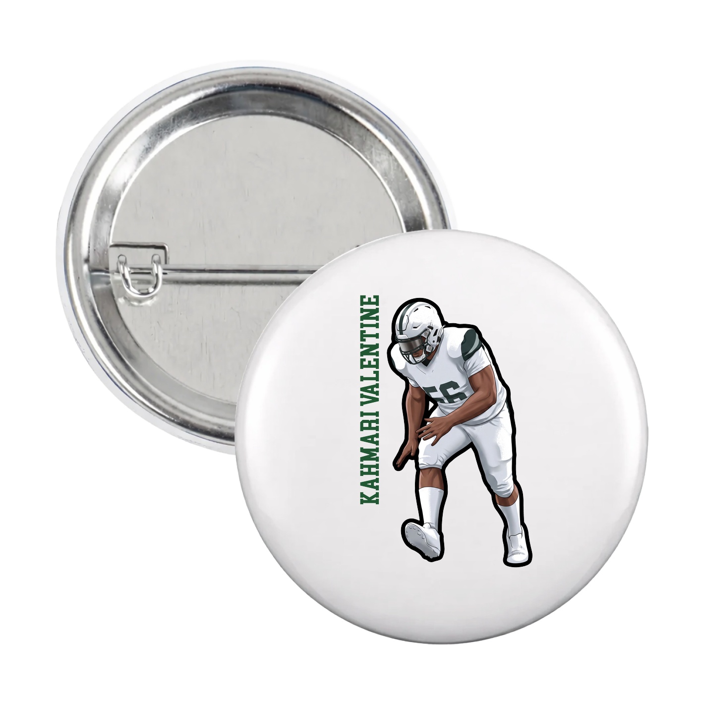 Game Day Button — Name Vertical in White