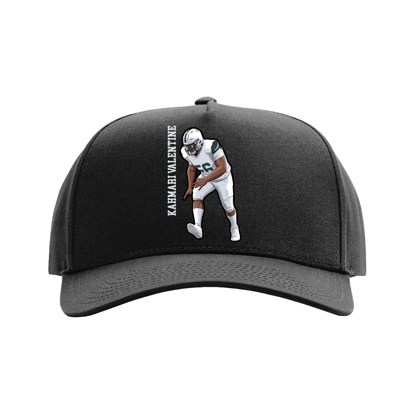 Full Fabric Five-Panel Champ Cap — Name Vertical in Black