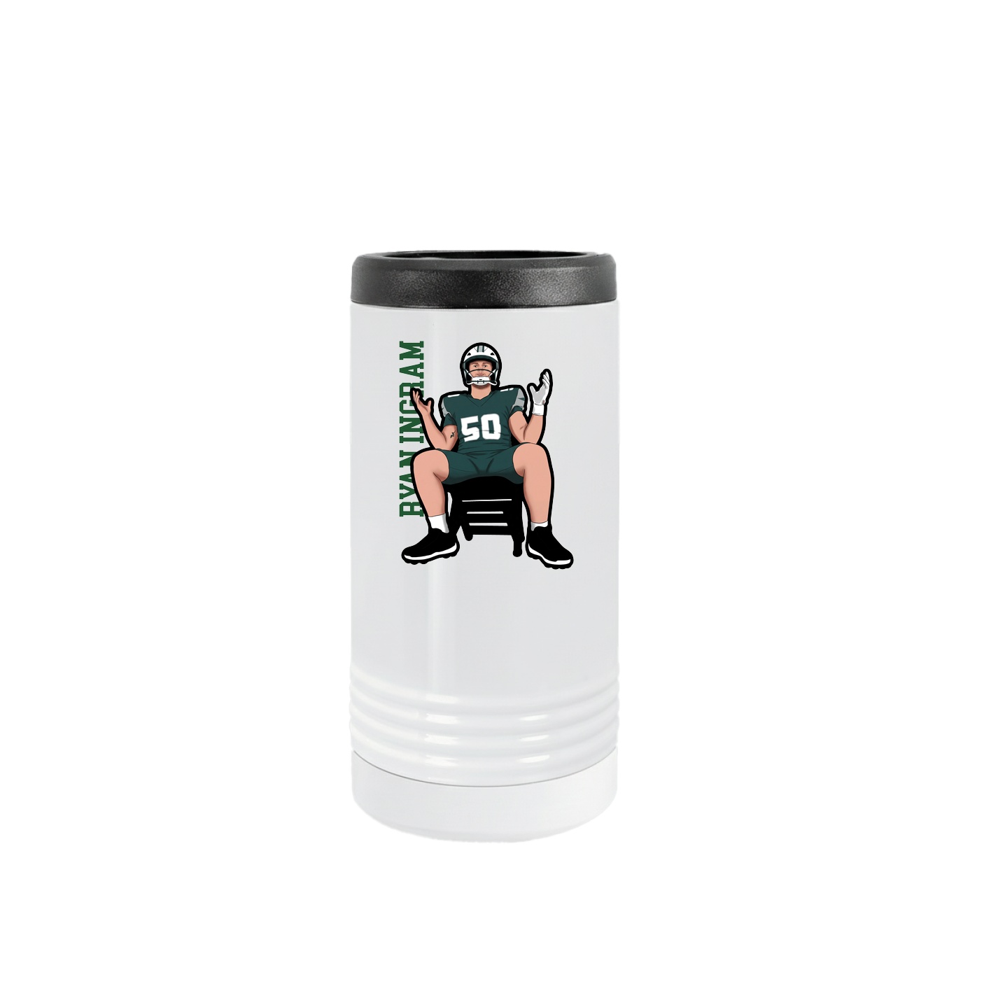 Slim Beverage Holder — Name Vertical in White