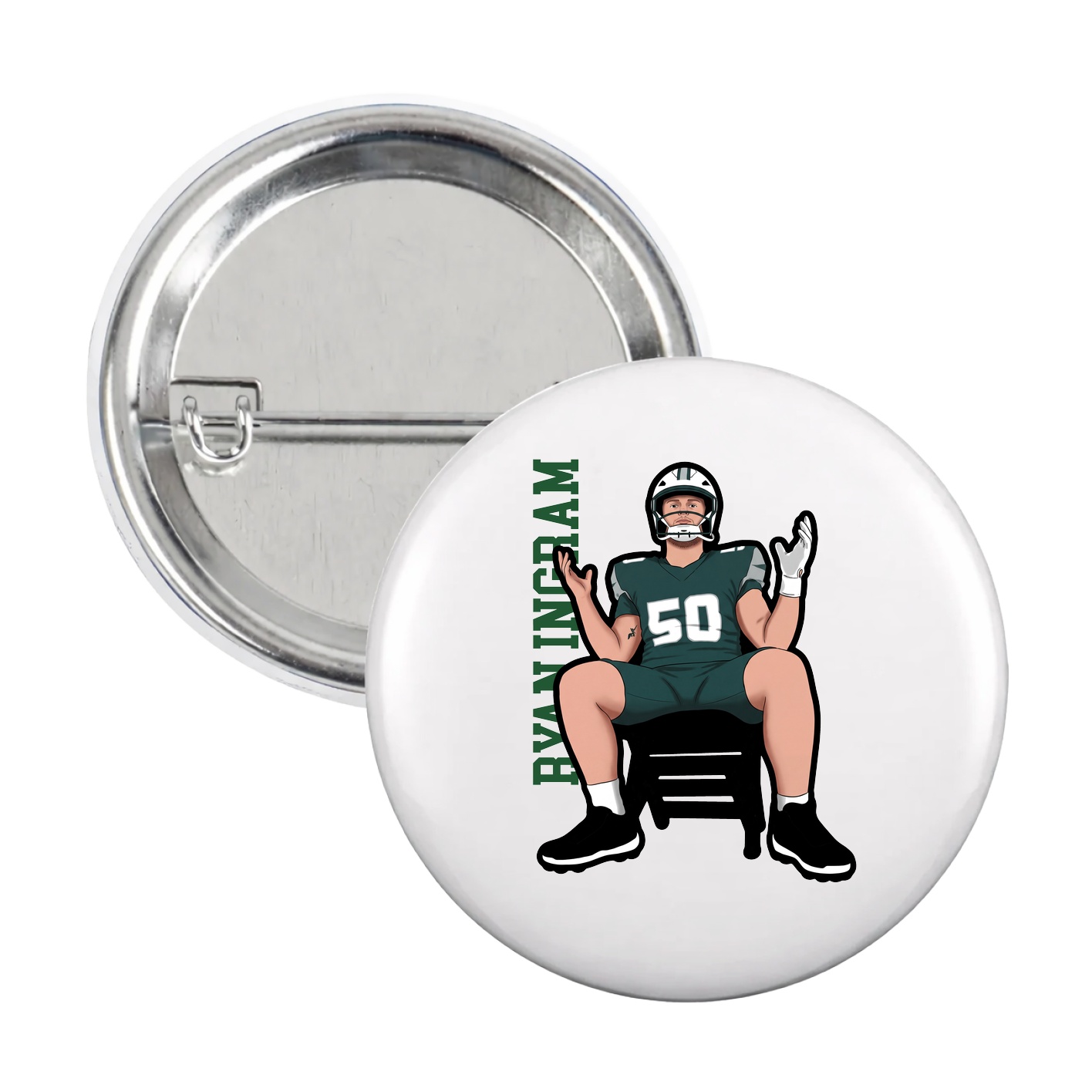 Game Day Button — Name Vertical in White