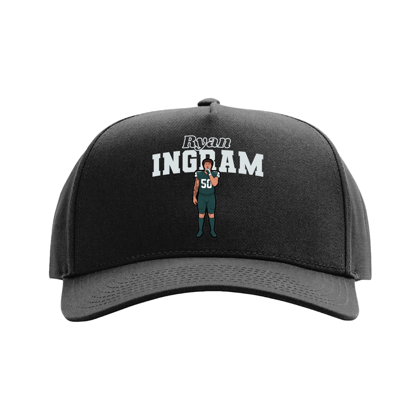 Full Fabric Five-Panel Champ Cap — Name Arch in Black