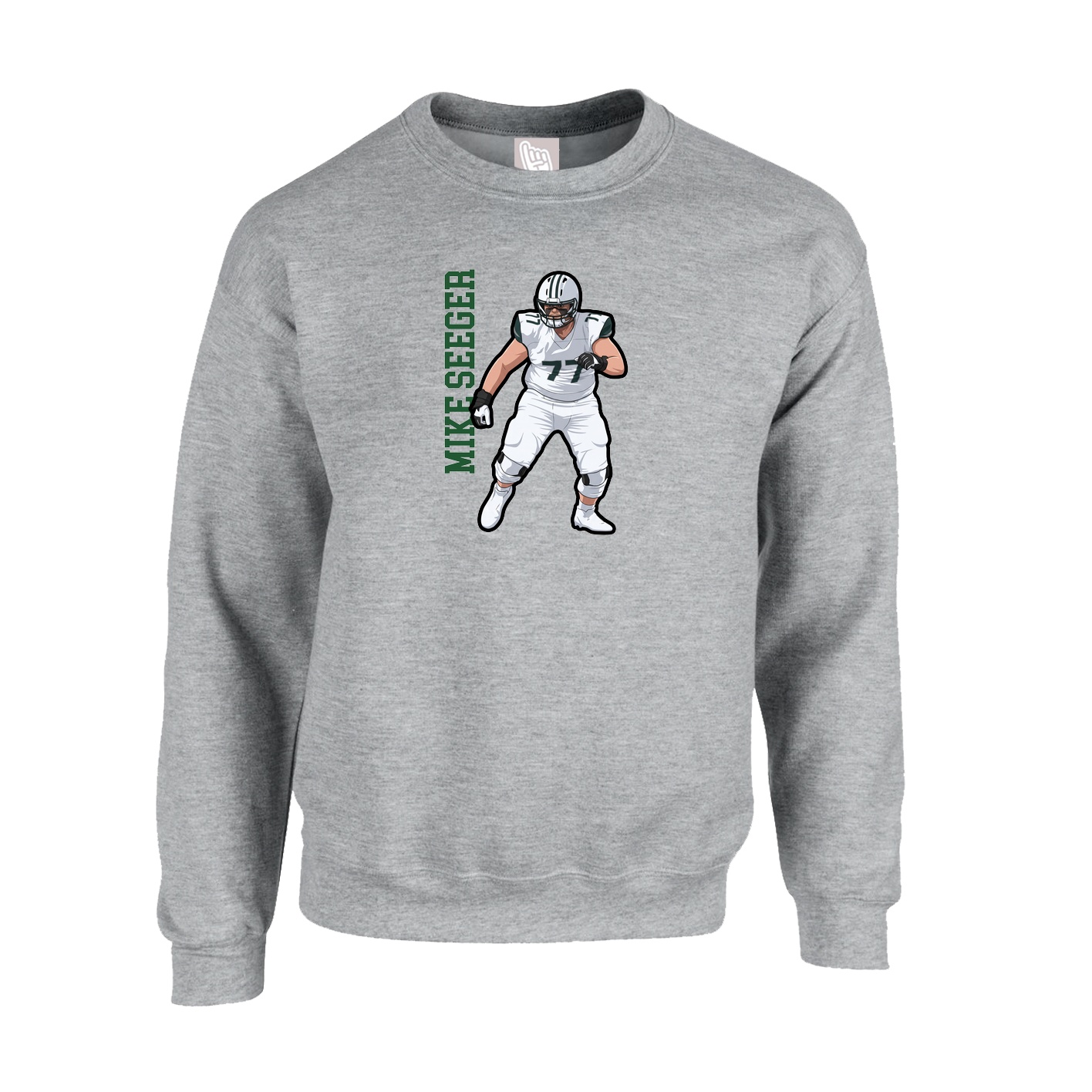 Fleece Crew — Name Vertical in Grey