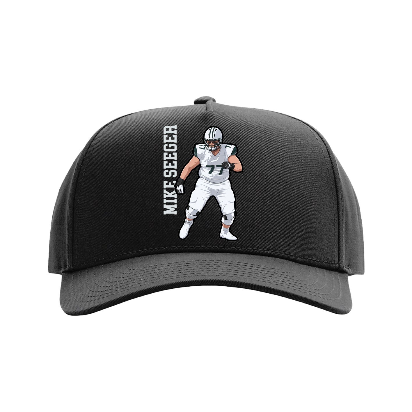 Full Fabric Five-Panel Champ Cap — Name Vertical in Black
