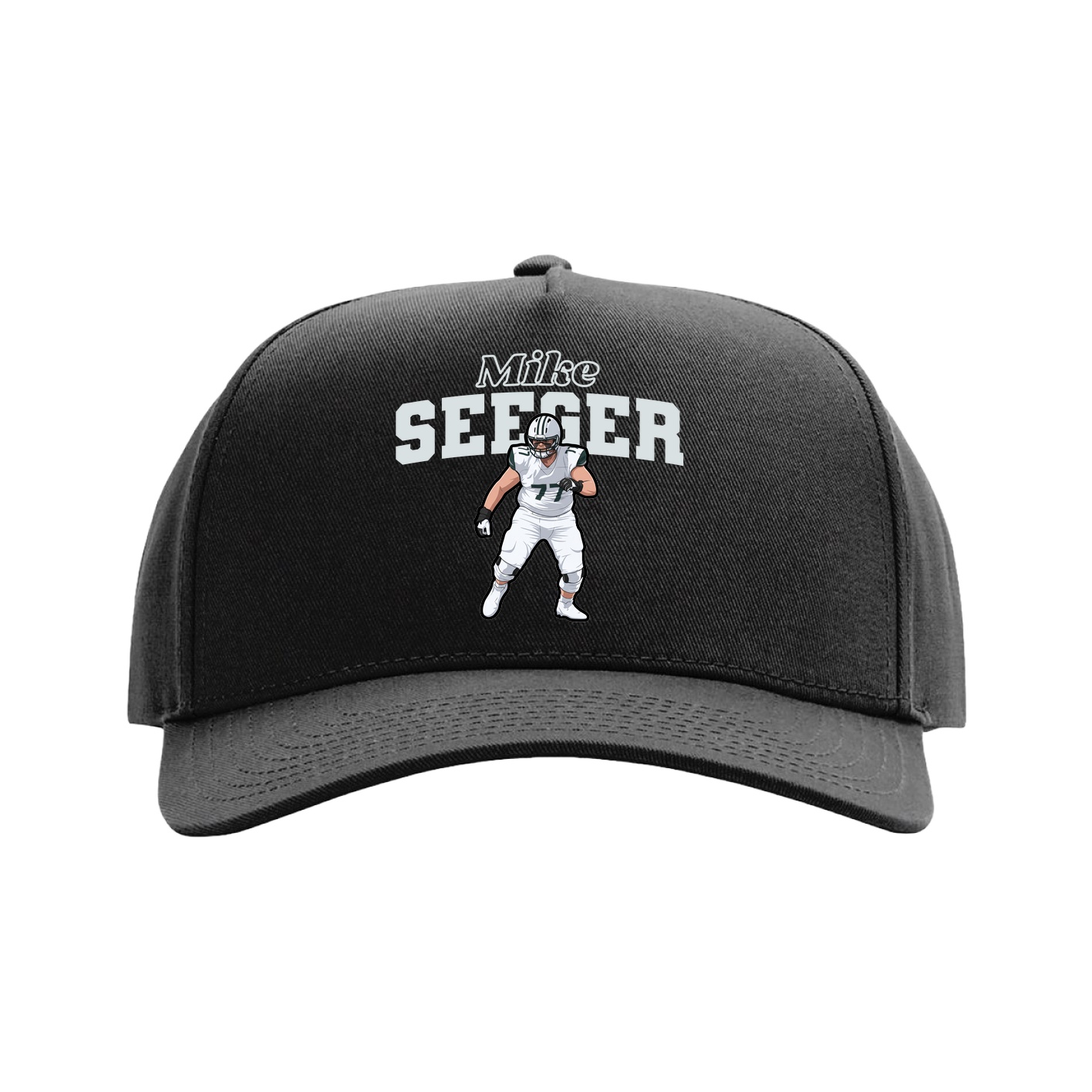 Full Fabric Five-Panel Champ Cap — Name Arch in Black