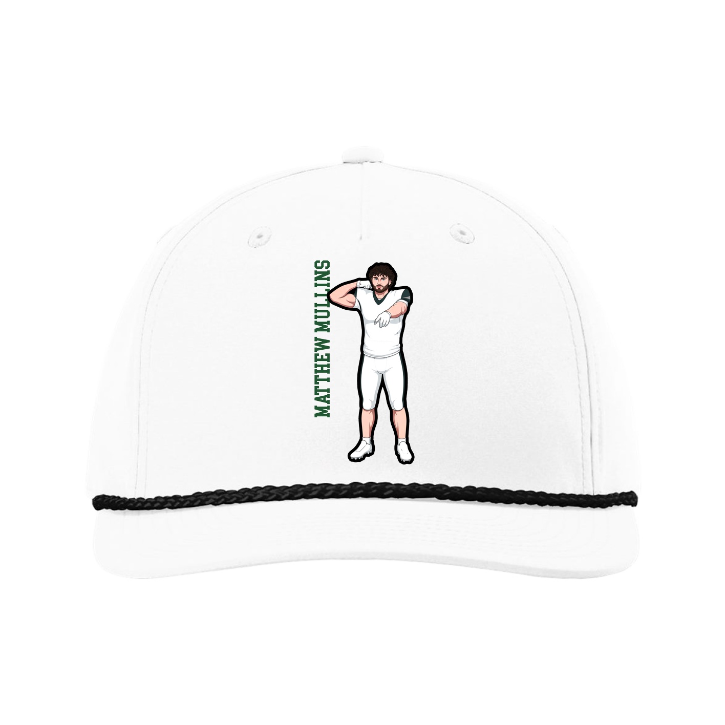 Five-Panel Classic Rope Cap — Name Vertical in White