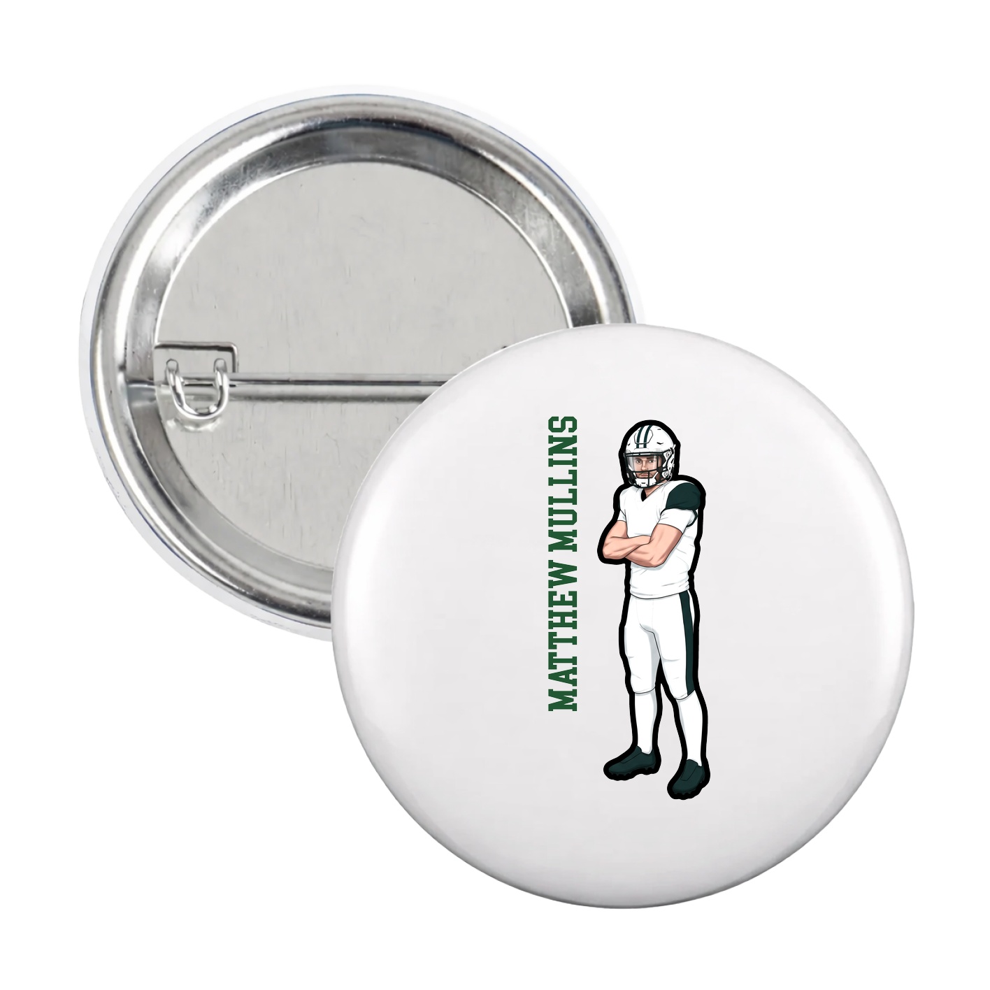 Game Day Button — Name Vertical in White