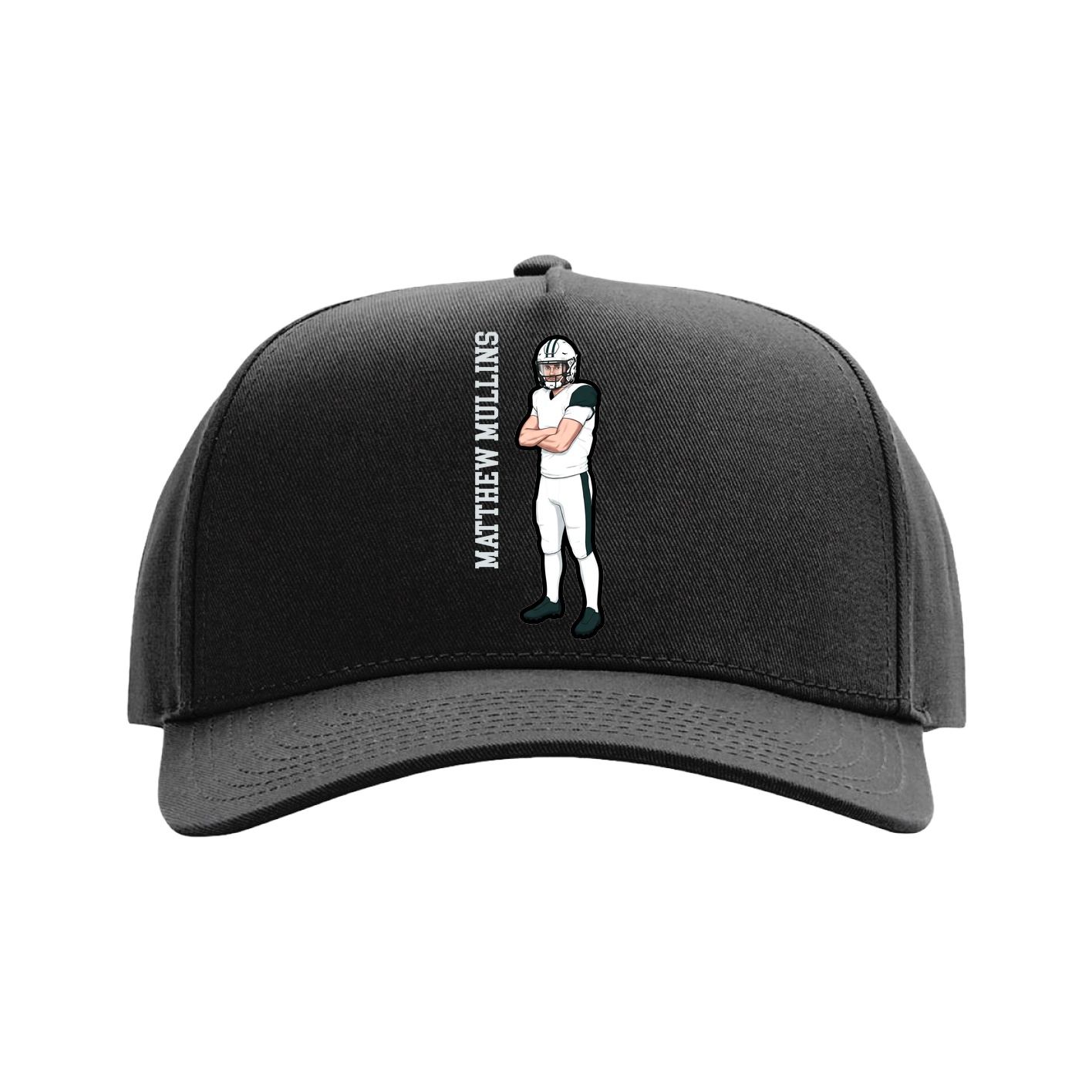 Full Fabric Five-Panel Champ Cap — Name Vertical in Black