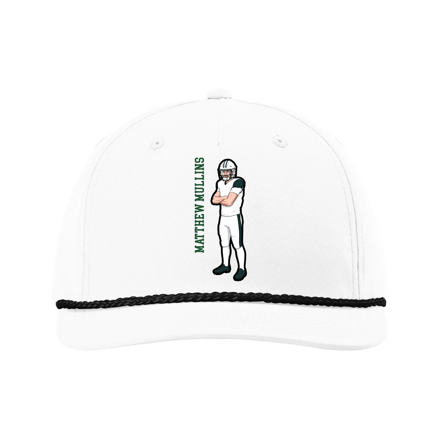 Five-Panel Classic Rope Cap — Name Vertical in White