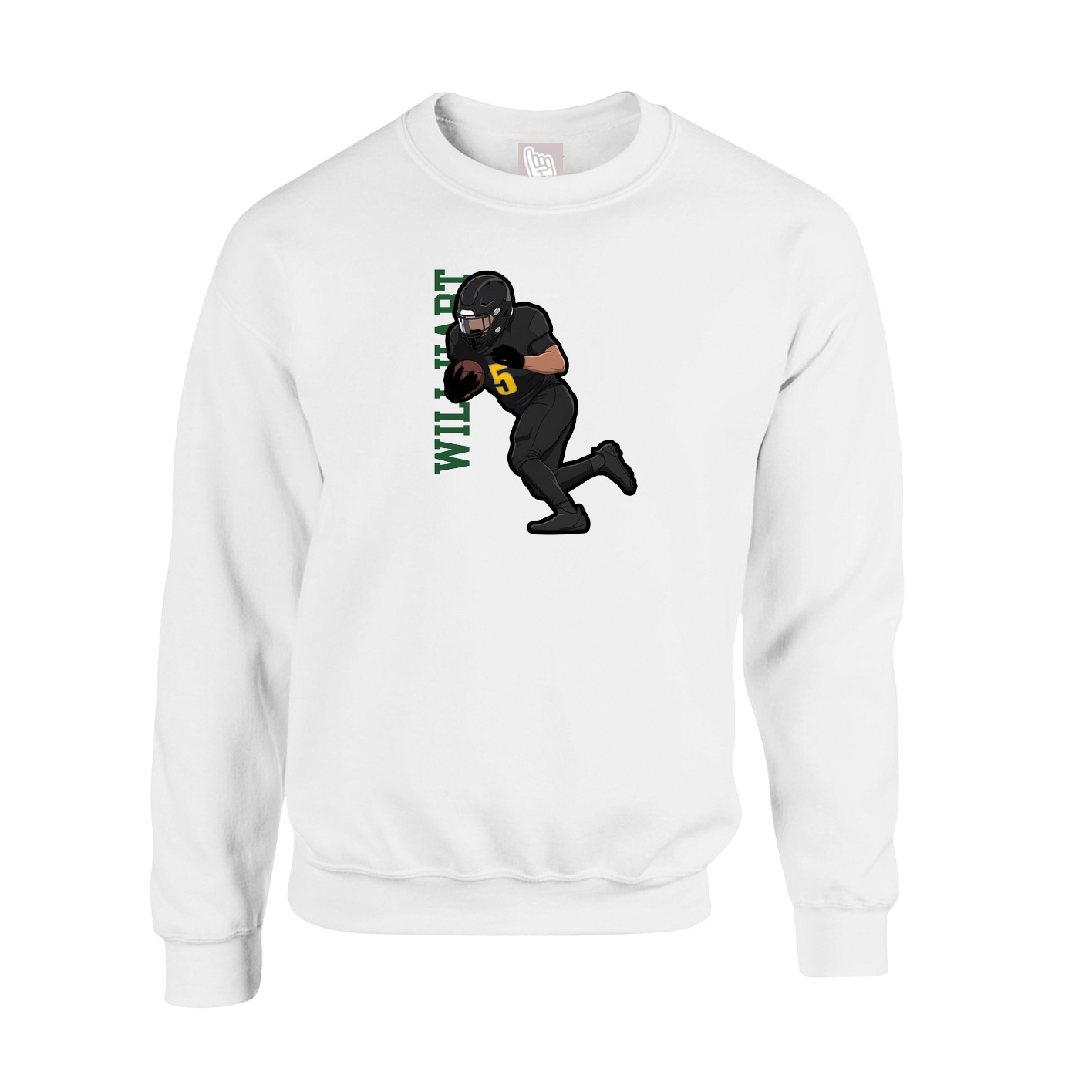 Fleece Crew — Name Vertical in White