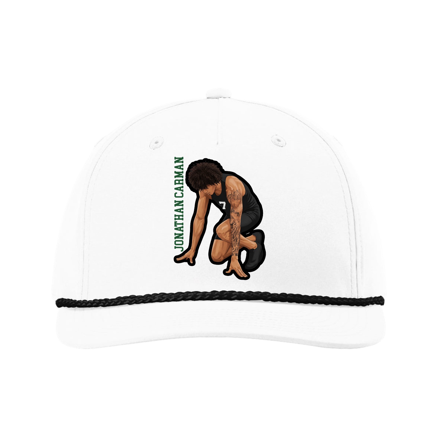 Five-Panel Classic Rope Cap — Name Vertical in White