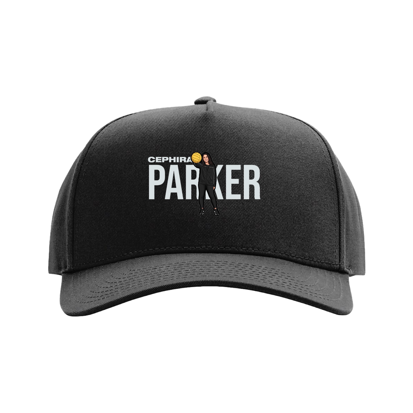 Full Fabric Five-Panel Champ Cap — Player Name in Black
