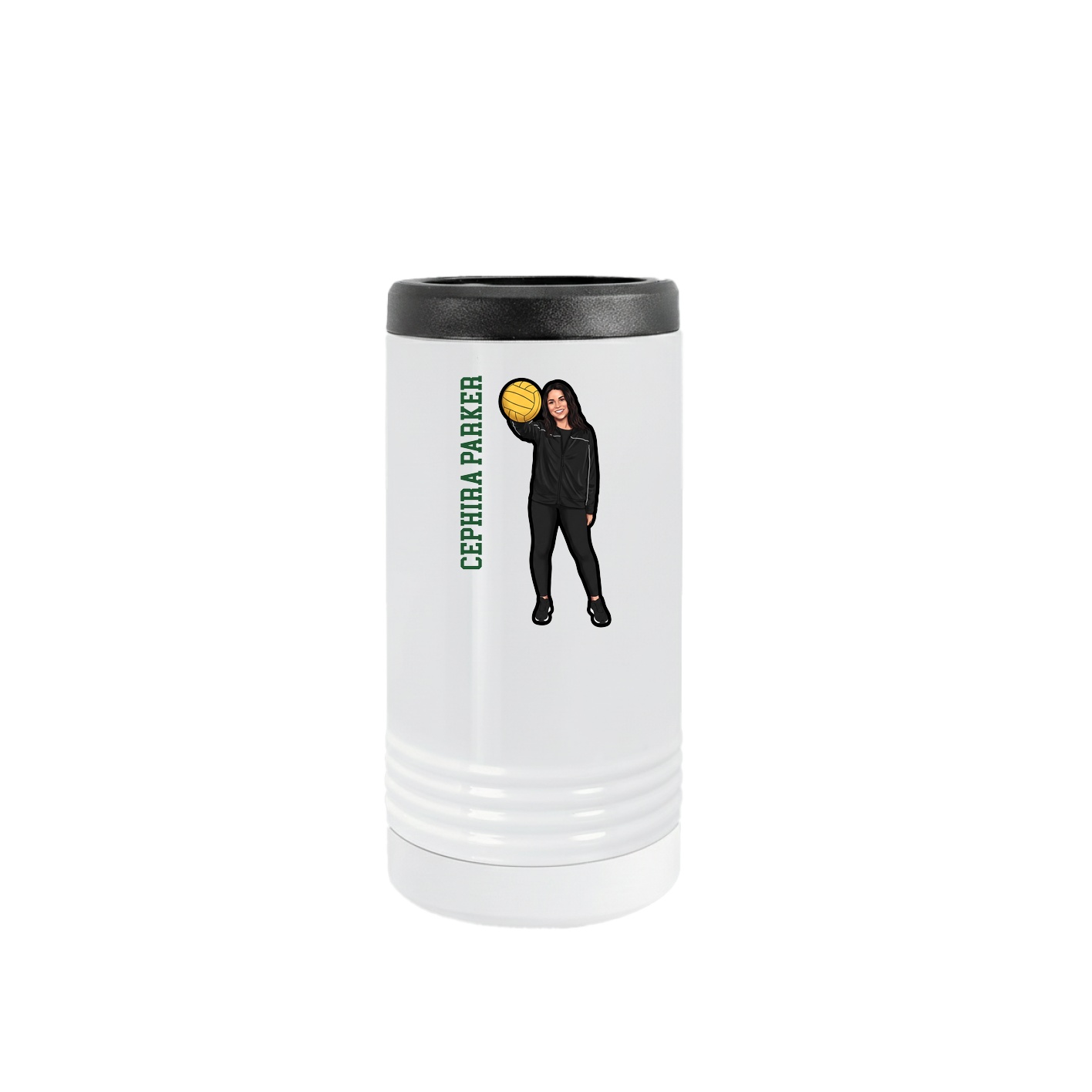 Slim Beverage Holder — Name Vertical in White
