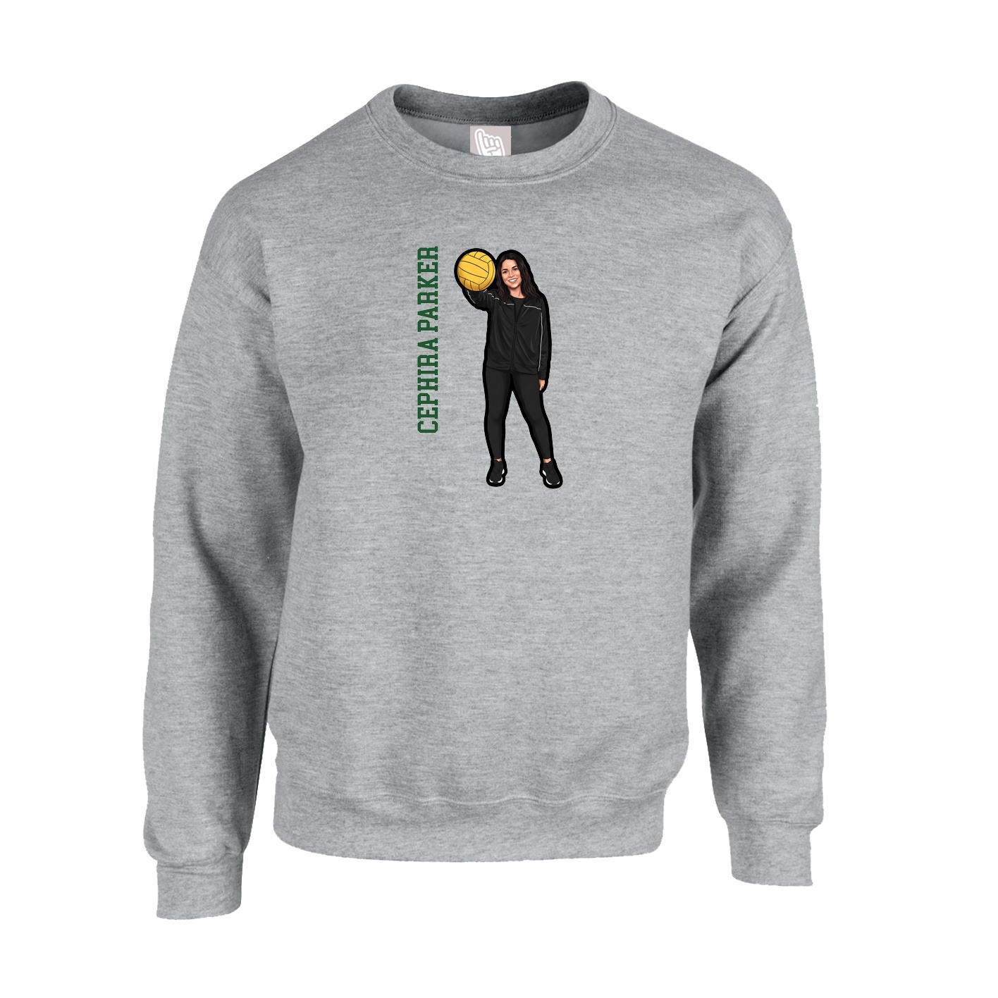 Fleece Crew — Name Vertical in Grey