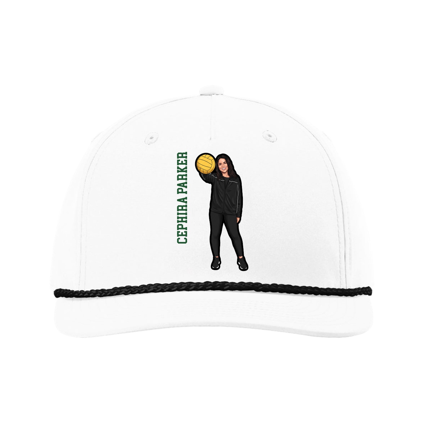 Five-Panel Classic Rope Cap — Name Vertical in White