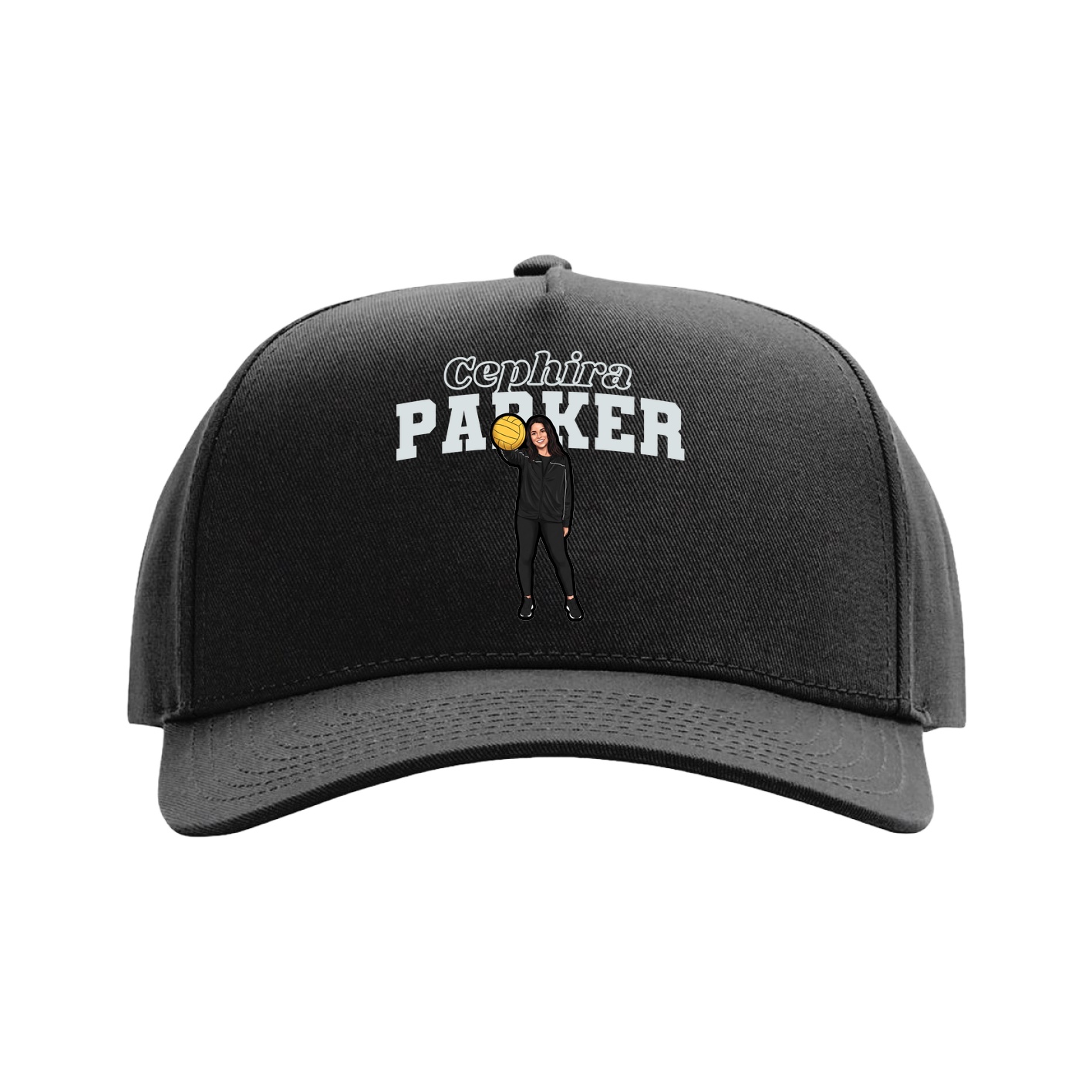 Full Fabric Five-Panel Champ Cap — Name Arch in Black