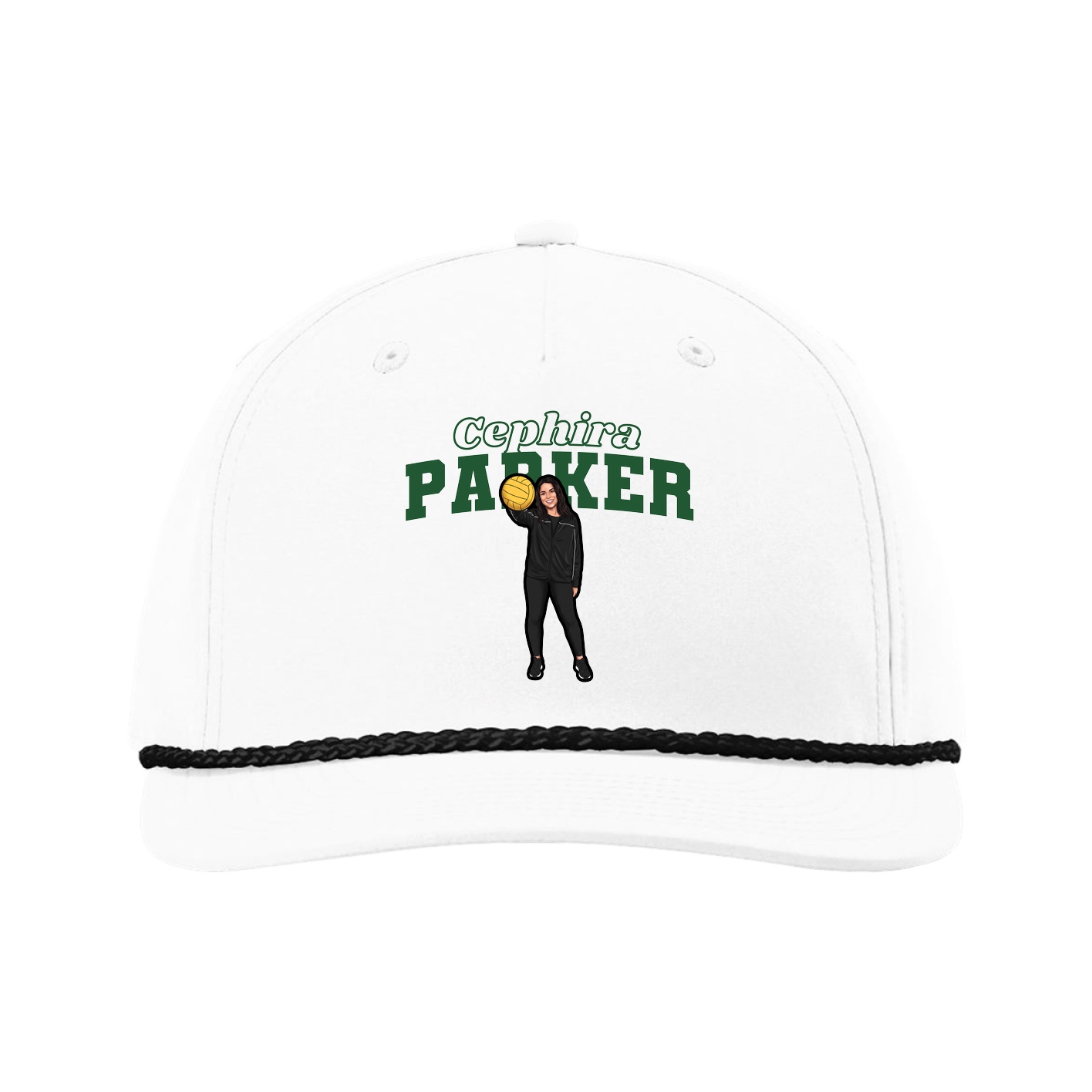 Five-Panel Classic Rope Cap — Name Arch in White