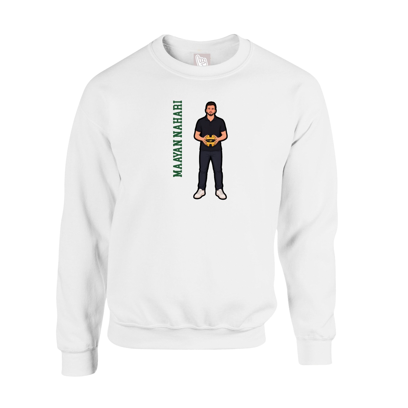 Fleece Crew — Name Vertical in White