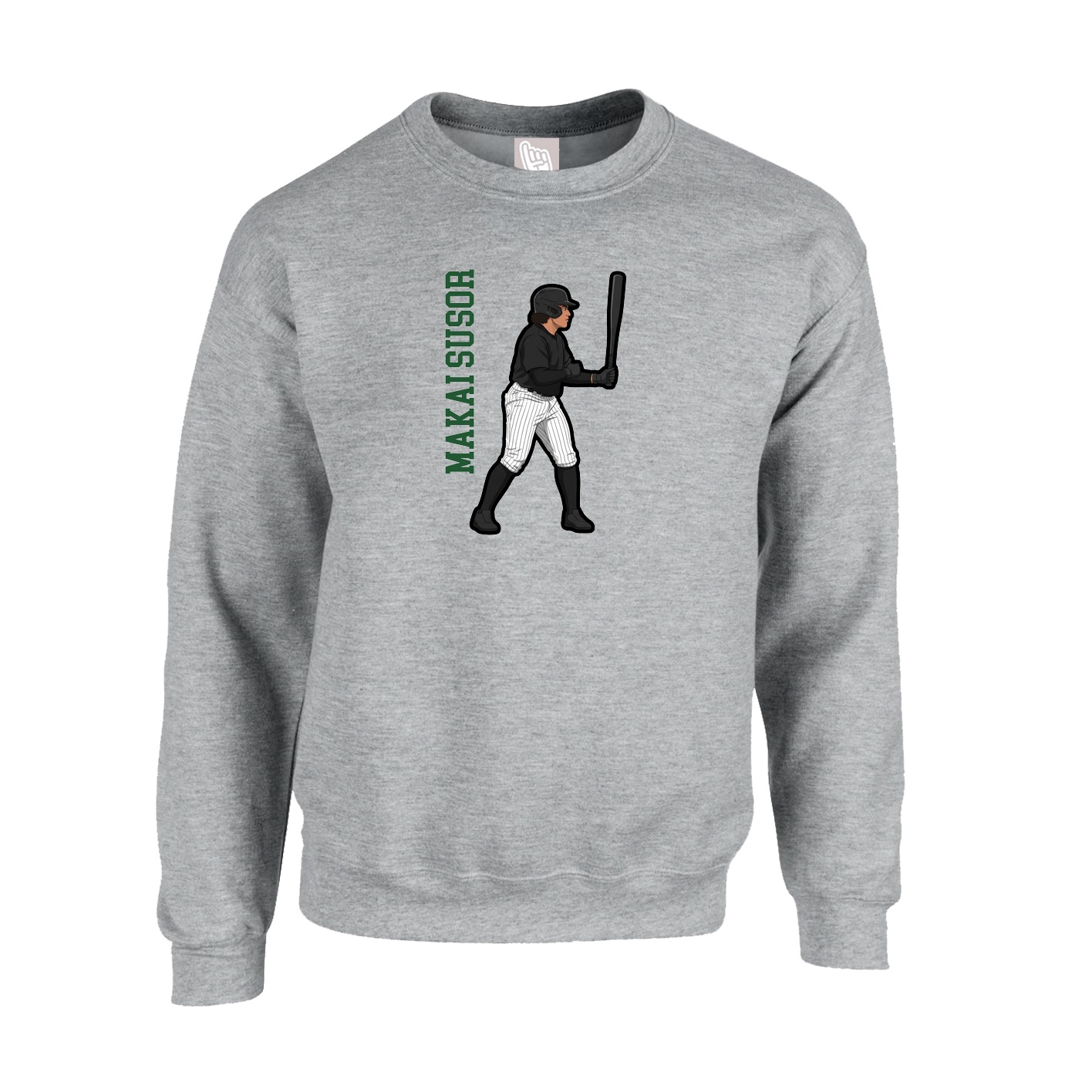 Fleece Crew — Name Vertical in Grey